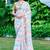 white beige cotton blend saree with floral print
