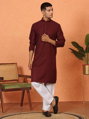 Chikan embroidered cotton rayon maroon kurta 5