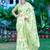lime green cotton blend saree floral print
