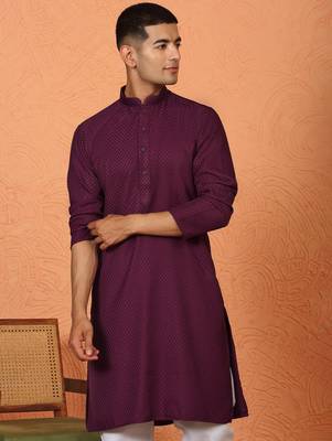 Chikan embroidered cotton rayon purple kurta 1