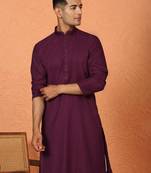 Chikan embroidered cotton rayon purple kurta
