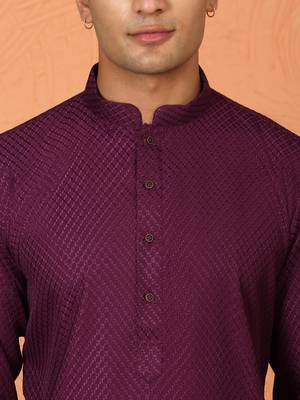 Chikan embroidered cotton rayon purple kurta 2
