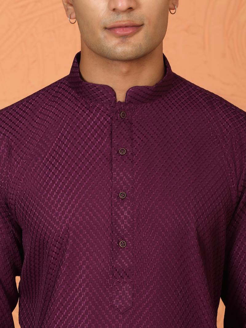 Chikan embroidered cotton rayon purple kurta