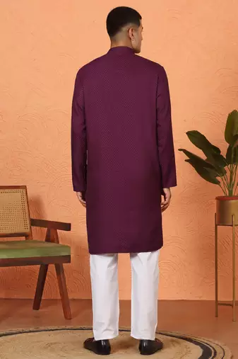 Chikan embroidered cotton rayon purple kurta