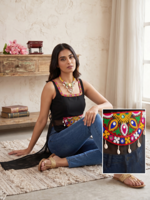 Navratri ready black traditional kurti with mirror work 2