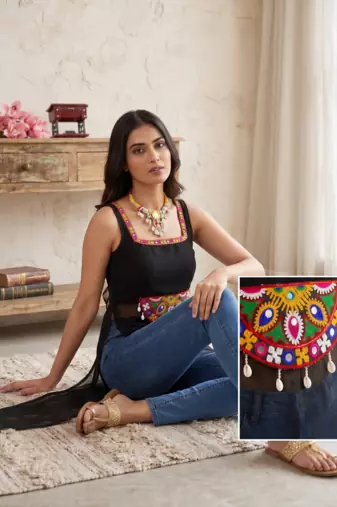 Navratri ready black traditional kurti with mirror work