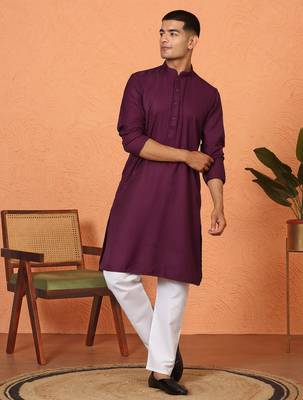 Chikan embroidered cotton rayon purple kurta 5