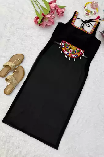 Navratri ready black traditional kurti with mirror work