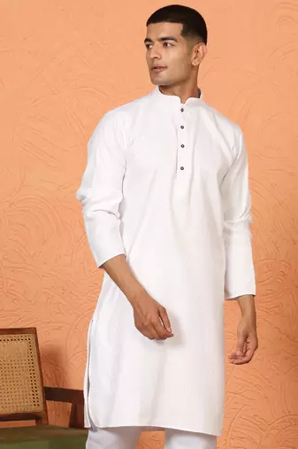Chikan embroidered cotton rayon white kurta