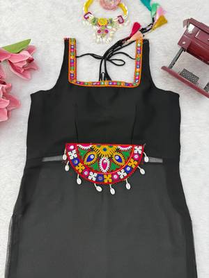 Navratri ready black traditional kurti with mirror work 4