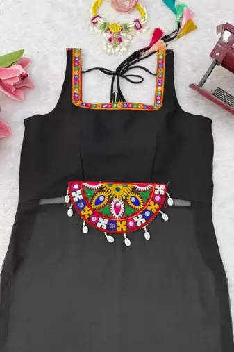 Navratri ready black traditional kurti with mirror work