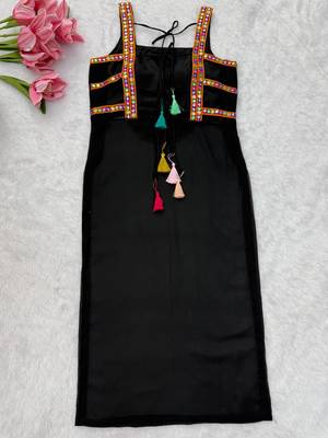 Navratri ready black traditional kurti with mirror work 5