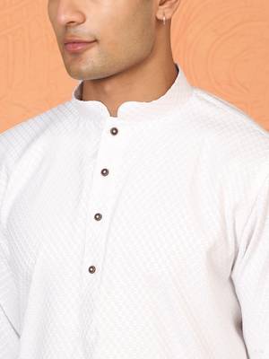 Chikan embroidered cotton rayon white kurta 2