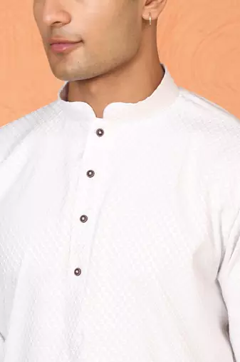 Chikan embroidered cotton rayon white kurta