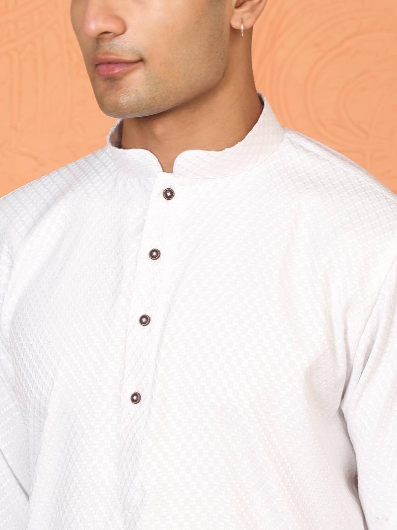 Chikan embroidered cotton rayon white kurta