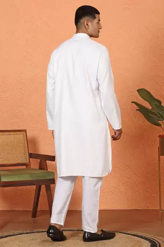 Chikan embroidered cotton rayon white kurta