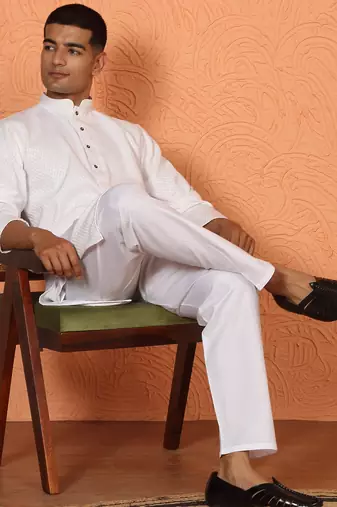 Chikan embroidered cotton rayon white kurta