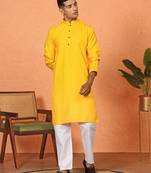 Chikan embroidered cotton rayon yellow kurta