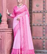 pink cotton blend saree with floral border print