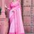 pink cotton blend saree with floral border print