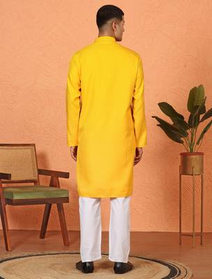 Chikan embroidered cotton rayon yellow kurta 3