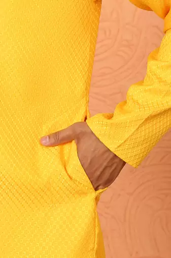 Chikan embroidered cotton rayon yellow kurta