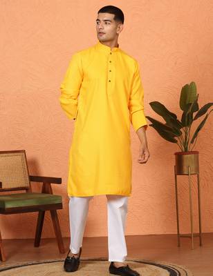 Chikan embroidered cotton rayon yellow kurta 5