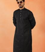 Cotton silk sequenced thread work black kurta