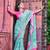 sea green pink cotton blend saree floral border print