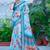 teal blue cotton blend saree floral print (sfcl516)