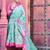 sea green pink cotton blend saree floral border print