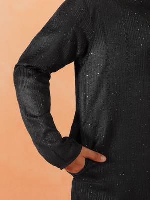 Cotton silk sequenced thread work black kurta 5