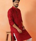 Cotton silk sequenced thread work maroon kurta