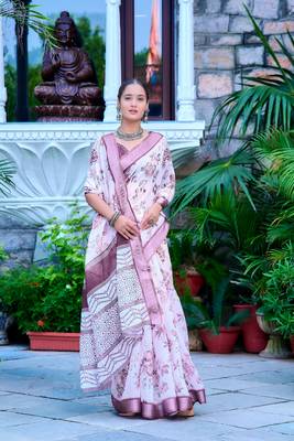white purple cotton blend digital print saree 2