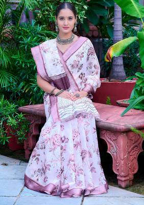 white purple cotton blend digital print saree 3