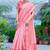 coral pink cotton blend saree with floral border print