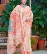 beige cotton blend digital print saree
