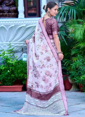 white purple cotton blend digital print saree 4