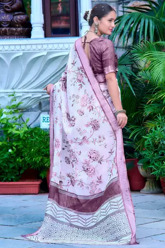 white purple cotton blend digital print saree