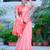 coral pink cotton blend saree with floral border print