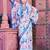 white blue cotton blend saree with floral border print