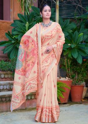 beige cotton blend digital print saree 2