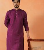 Cotton silk sequenced thread work purple kurta