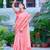 coral pink cotton blend saree with floral border print