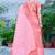 coral pink cotton blend saree with floral border print