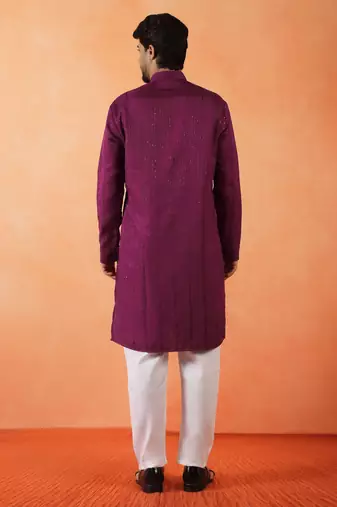 Cotton silk sequenced thread work purple kurta