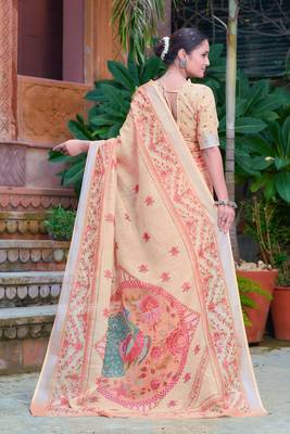 beige cotton blend digital print saree 5
