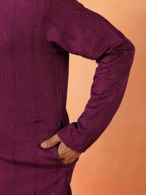 Cotton silk sequenced thread work purple kurta 5