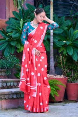 red cotton blend digital print saree (sfcl510) 2