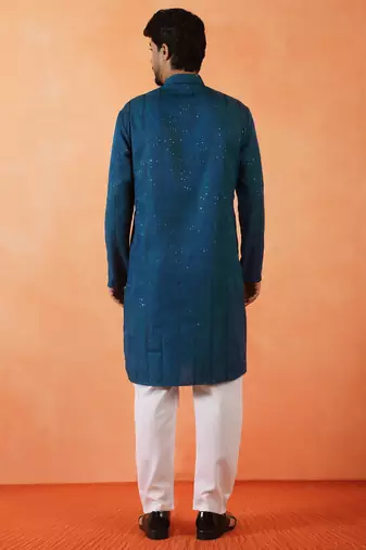 Cotton silk sequenced thread work blue kurta